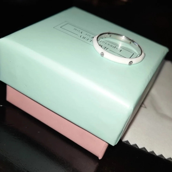 NEW Unisex White Ceramic Pave Diamond Sterling Silver Band Ring, Size 6 - Picture 8 of 14